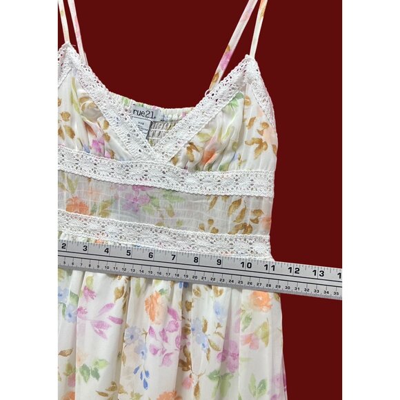 Rue 21 - Women's Summer Sleeveless High Low Hem Ruffle Floral Dress - White -XXS - Picture 4 of 16